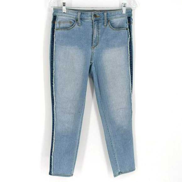 Universal Thread High Rise Skinny Crop Jeans 4 27 R Light Wash Fringe Trim Denim - Picture 13 of 13
